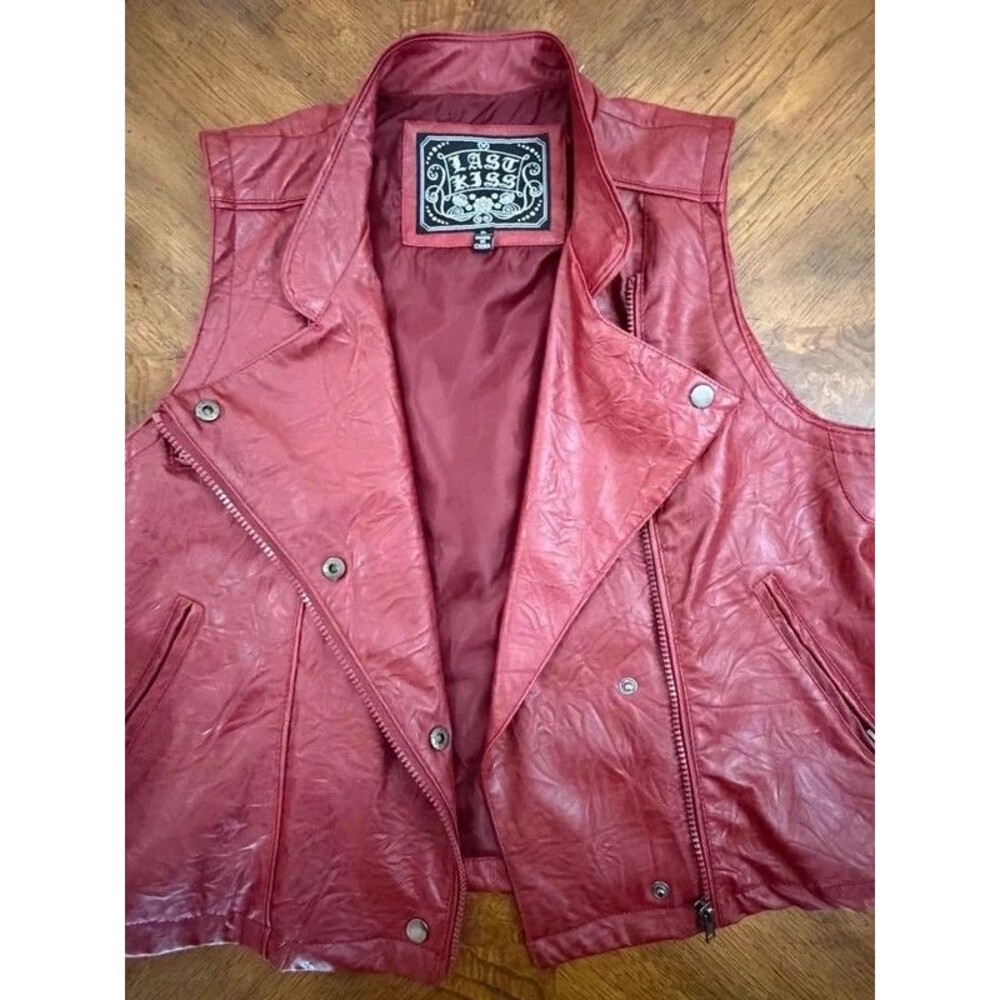 Last Kiss Red Faux Leather Moto Vest XL Y2K Biker Grunge